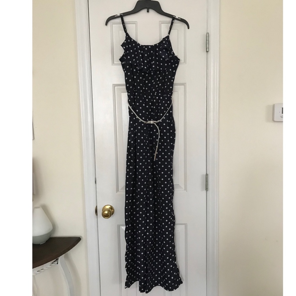 Dark blue with white polkadots designer jumpsuit